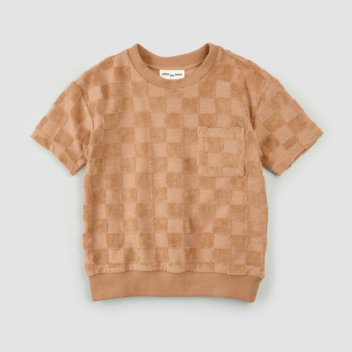 MILES THE LABEL: EMBOSSED CHECKERBOARD TERRY CLOTH TOP & SHORTS SET - ROSEWOOD