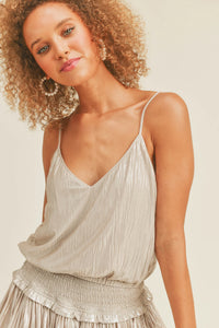 RESET BY JANE: DESIREE SMOCKED SHIMMER SET - GREY/SILVER