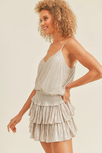 RESET BY JANE: DESIREE SMOCKED SHIMMER SET - GREY/SILVER