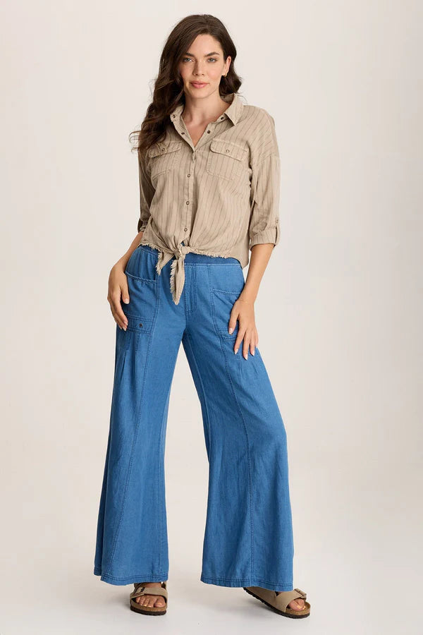 XCVI: FLORENTINE MOCK-DENIM WIDE-LEG PANT - ETIOLATE WASH