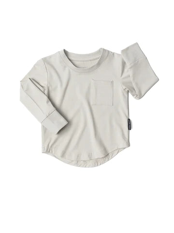 LITTLE BIPSY: LONG SLEEVE BAMBOO POCKET TEE - FOG
