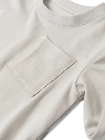 LITTLE BIPSY: LONG SLEEVE BAMBOO POCKET TEE - FOG