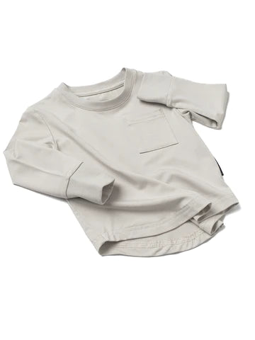 LITTLE BIPSY: LONG SLEEVE BAMBOO POCKET TEE - FOG