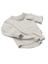 LITTLE BIPSY: LONG SLEEVE BAMBOO POCKET TEE - FOG