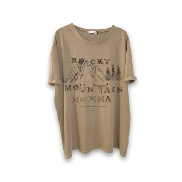 THE LAUNDRY ROOM: ROCKY MOUNTAIN MOMMA OVERSIZED TEE - CAMEL GOLD