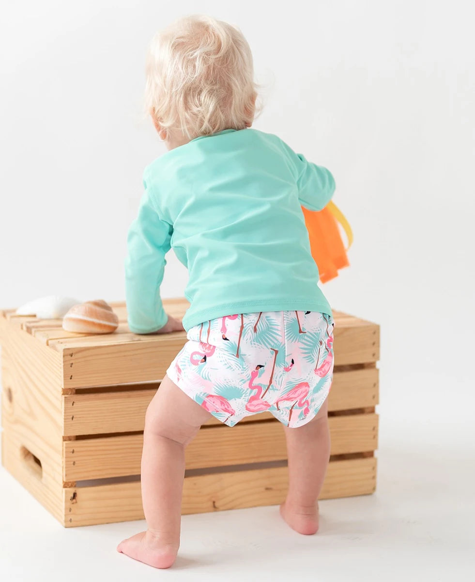 RUGGED BUTTS: SUN PROTECTION SWIM SHORTIES - VIBRANT FLAMINGO