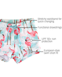 RUGGED BUTTS: SUN PROTECTION SWIM SHORTIES - VIBRANT FLAMINGO