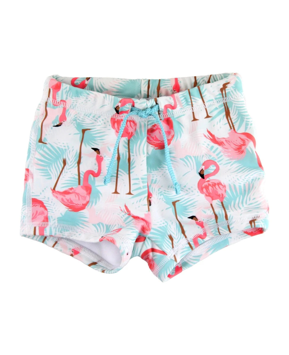 RUGGED BUTTS: SUN PROTECTION SWIM SHORTIES - VIBRANT FLAMINGO
