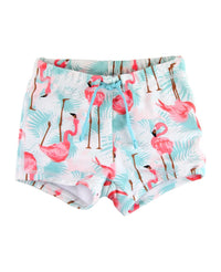 RUGGED BUTTS: SUN PROTECTION SWIM SHORTIES - VIBRANT FLAMINGO