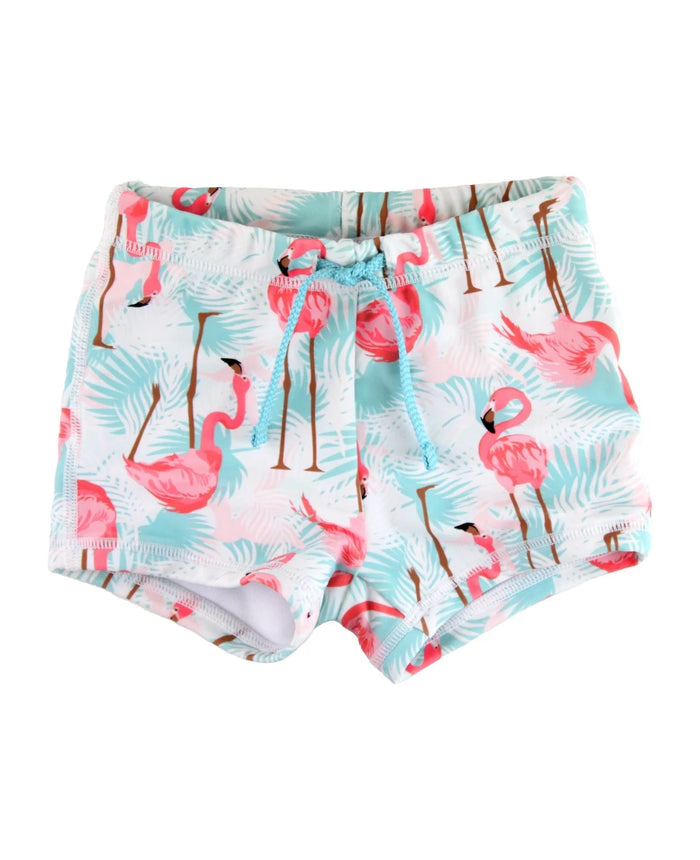 RUGGED BUTTS: SUN PROTECTION SWIM SHORTIES - VIBRANT FLAMINGO