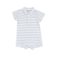 ANGEL DEAR: FRENCH STRIPE POLO SHORTIE - DUSTY BLUE