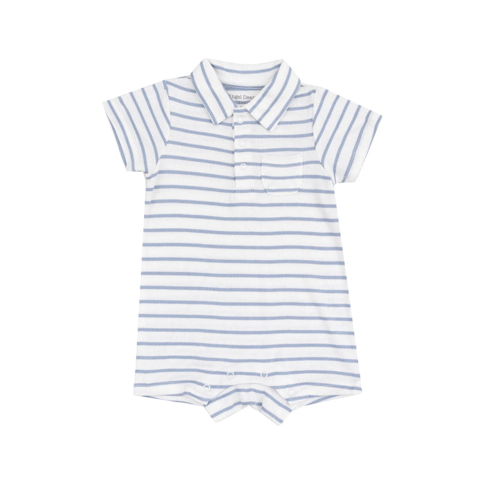 ANGEL DEAR: FRENCH STRIPE POLO SHORTIE - DUSTY BLUE