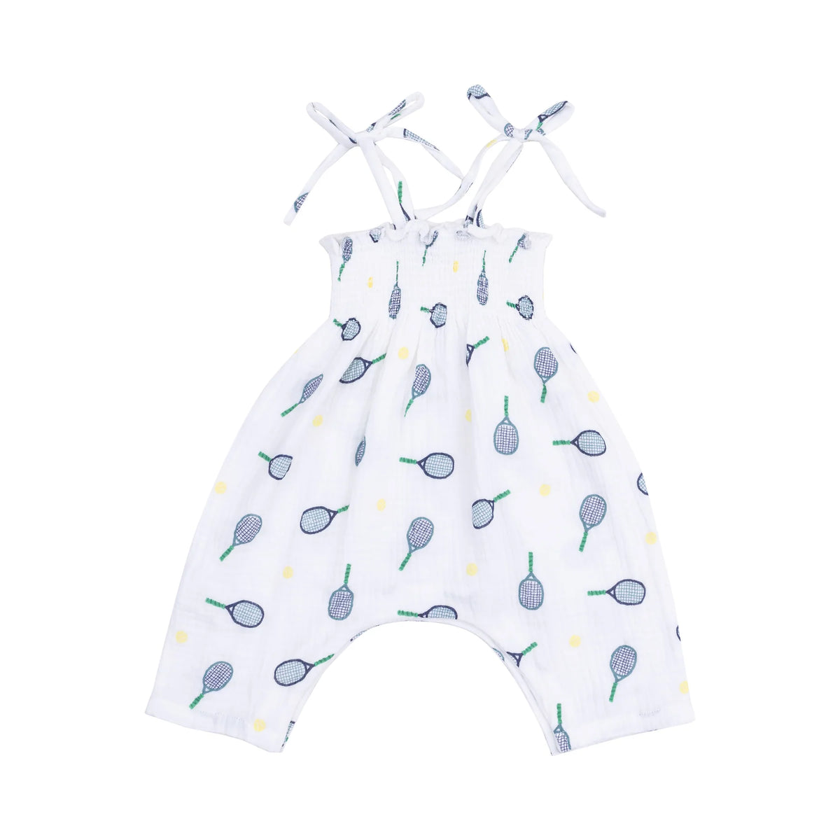 ANGEL DEAR: TIE STRAP SMOCKED ROMPER - TENNIS