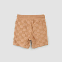 MILES THE LABEL: EMBOSSED CHECKERBOARD TERRY CLOTH TOP & SHORTS SET - ROSEWOOD