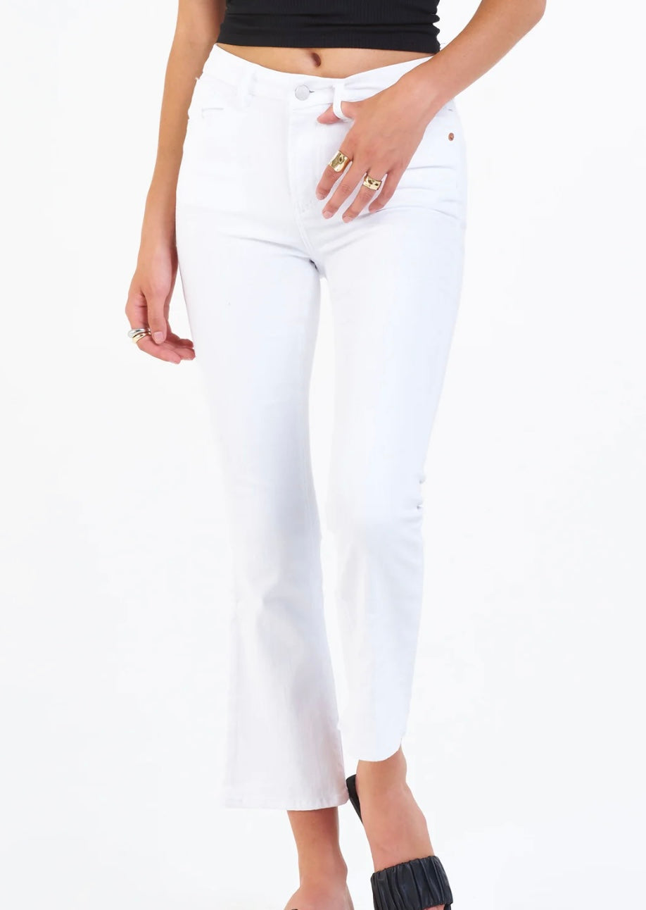 DEAR JOHN DENIM: JEANNE SUPER HIGH RISE CROPPED FLARE JEANS - OPTIC WHITE