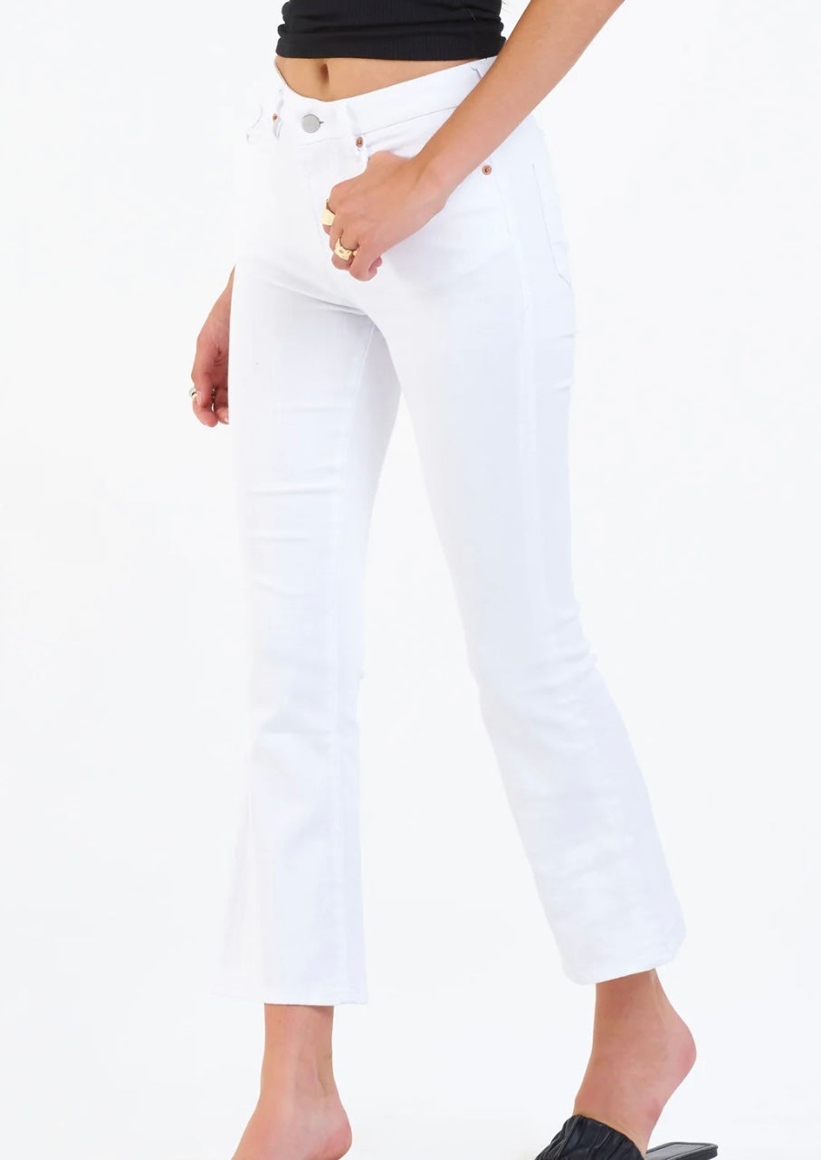 DEAR JOHN DENIM: JEANNE SUPER HIGH RISE CROPPED FLARE JEANS - OPTIC WHITE