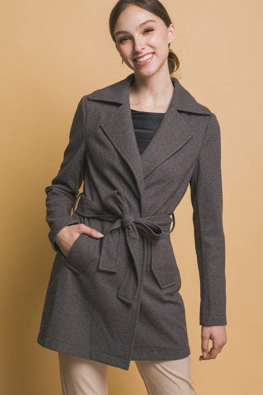 BELTED WRAP COAT - CHARCOAL