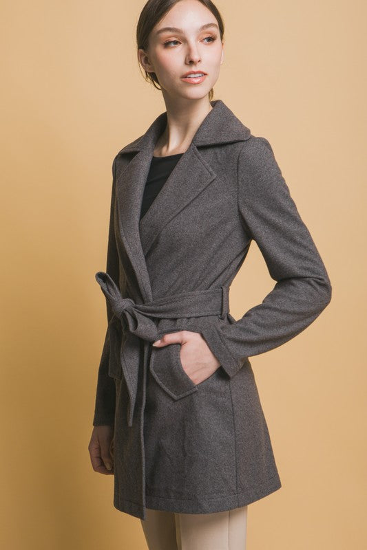 BELTED WRAP COAT - CHARCOAL