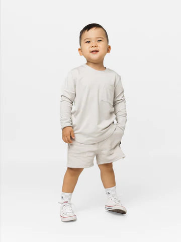LITTLE BIPSY: LONG SLEEVE BAMBOO POCKET TEE - FOG
