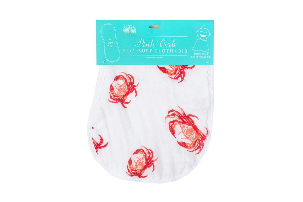 LITTLE HOMETOWN: PINK CRAB 2-IN-1 BABY BURP CLOTH & BIB COMBO