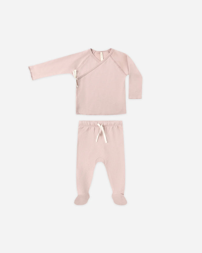 QUINCY MAE: WRAP TOP + FOOTED PANT SET || ROSE