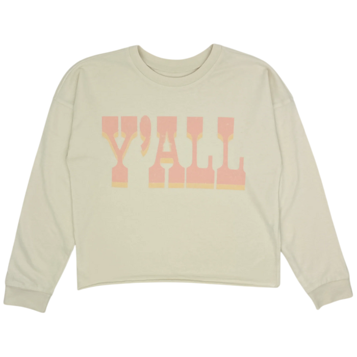 TINY WHALES: Y'ALL BOXY LONG SLEEVE TEE - PARCHMENT