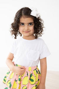 MILA & ROSE: WHITE RUFFLE POCKET TEE