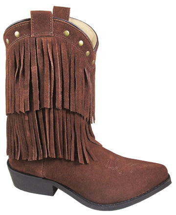 SMOKY MOUNTAIN BOOTS: YOUTH GIRLS' WISTERIA SUEDE FRINGE WESTERN BOOTS - BROWN
