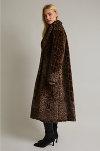 LE LIS: FAUX FUR LONG COAT - BROWN-BLACK ANIMAL PRINT