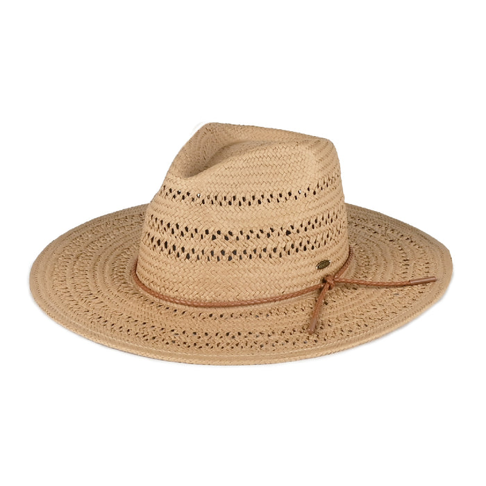 OPEN WEAVED PANAMA HAT WITH PU STRING BAND