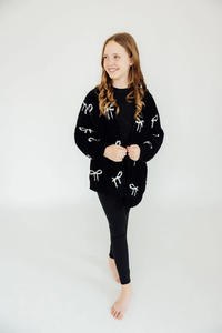 MILA & ROSE: BLACK/COCONUT BOW COZY CARDIGAN