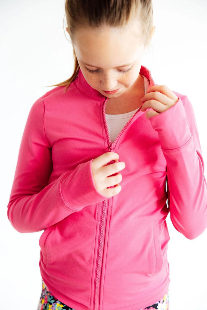 MILA & ROSE: FUCHSIA FLASH FULL-ZIP RUFFLE ACTIVE JACKET & ACTIVE LEGGING SET