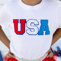 SWEET WINK: USA CHENILLE PATCH SHORT SLEEVE TEE - WHITE