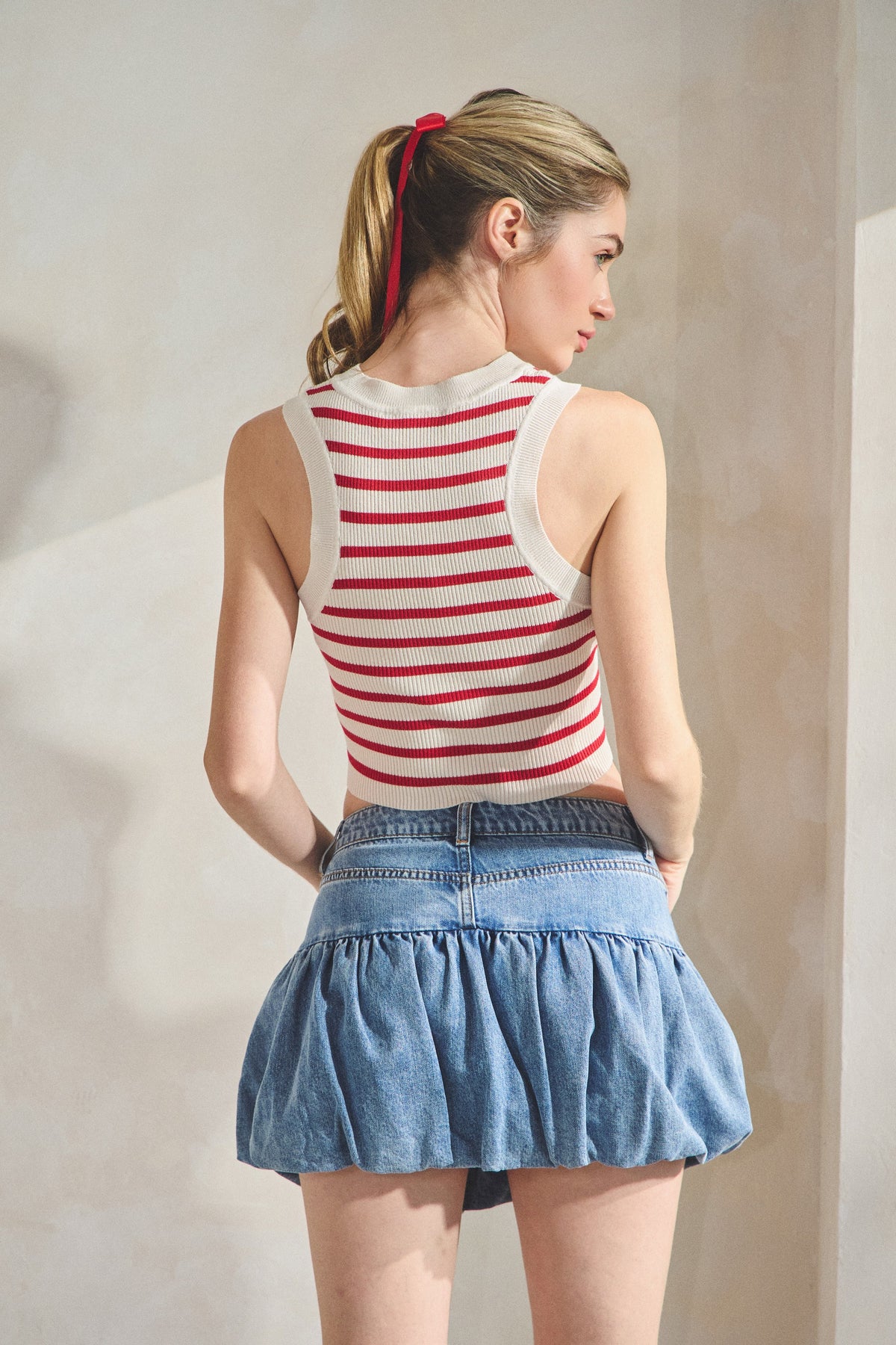 DENIM BUBBLE MIMI SKIRT - LIGHT DENIM