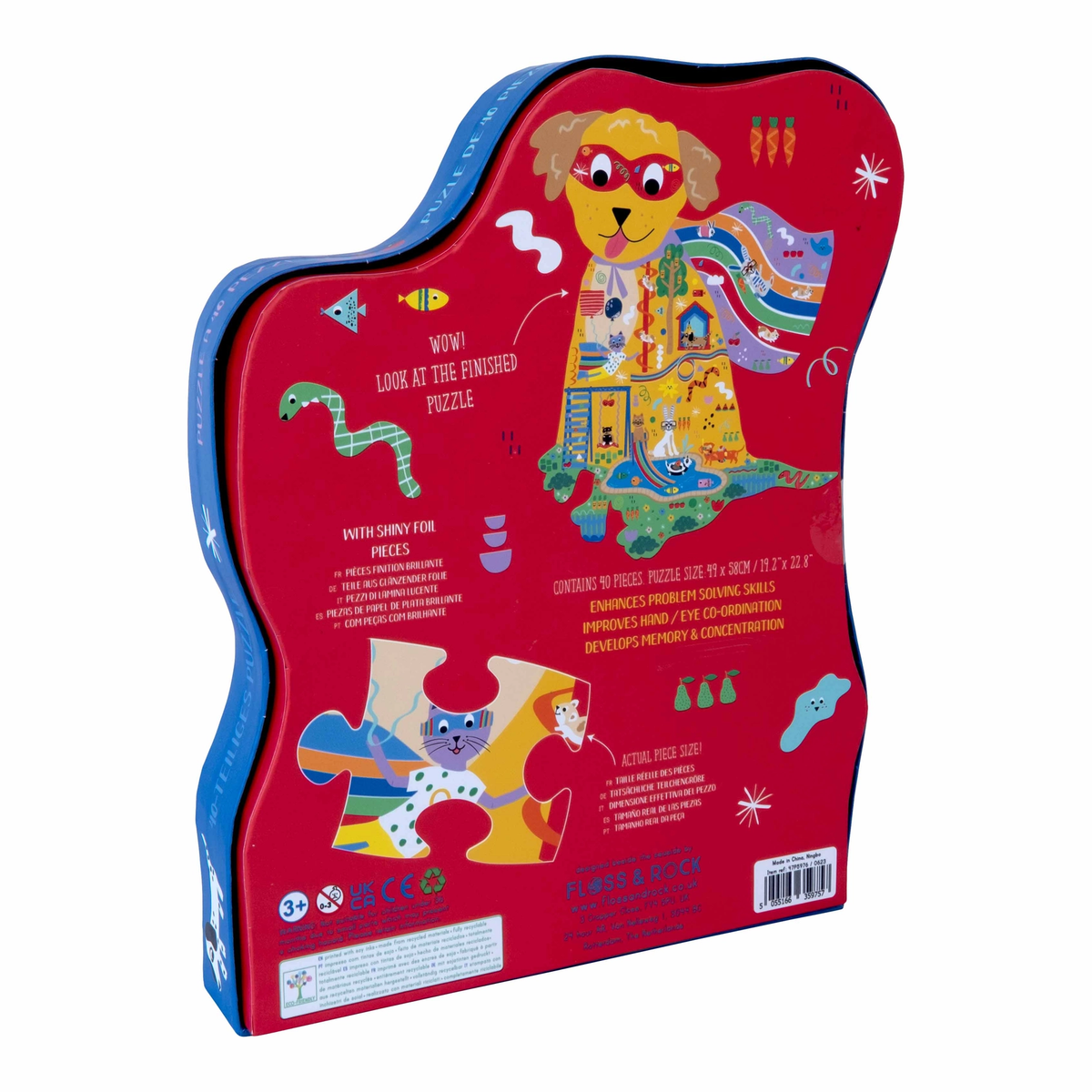 FLOSS & ROCK: PETS 40PC "SUPER DOG" SHAPED JIGSAW WITH SHAPED BOX