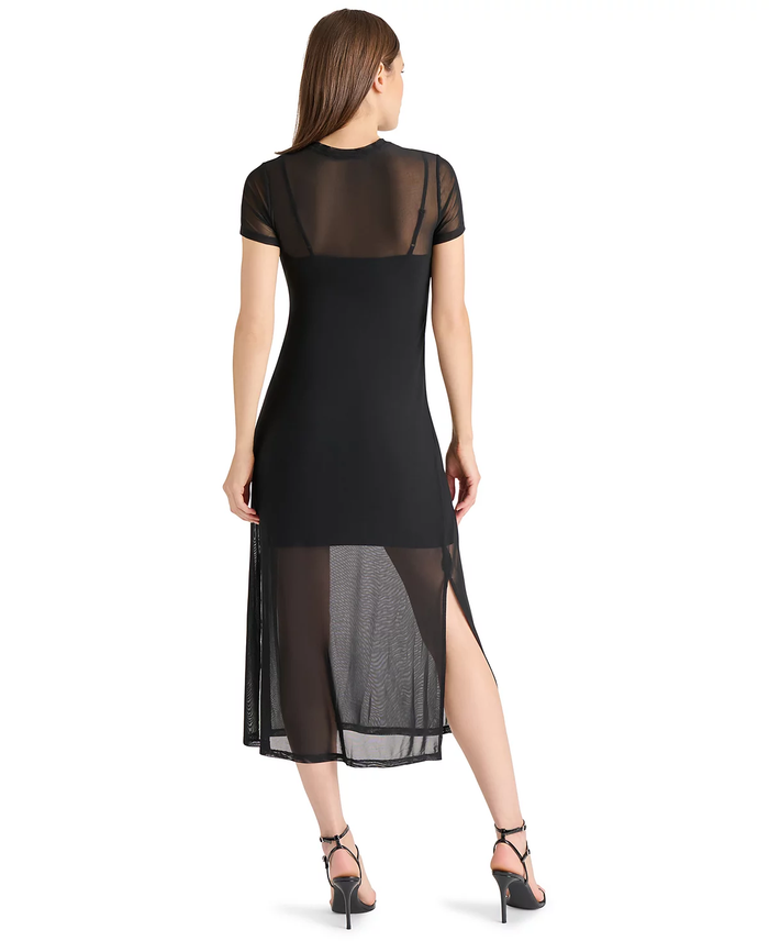 STEVE MADDEN: NOLA MESH MIDI DRESS - BLACK
