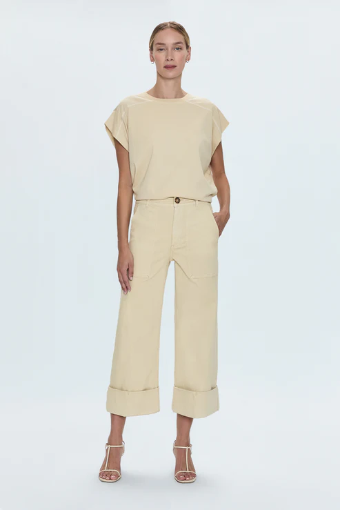 PISTOLA: MAYA CUFFED HEM WIDE LEG PANTS - CUSTARD YELLOW