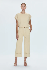 PISTOLA: MAYA CUFFED HEM WIDE LEG PANTS - CUSTARD YELLOW