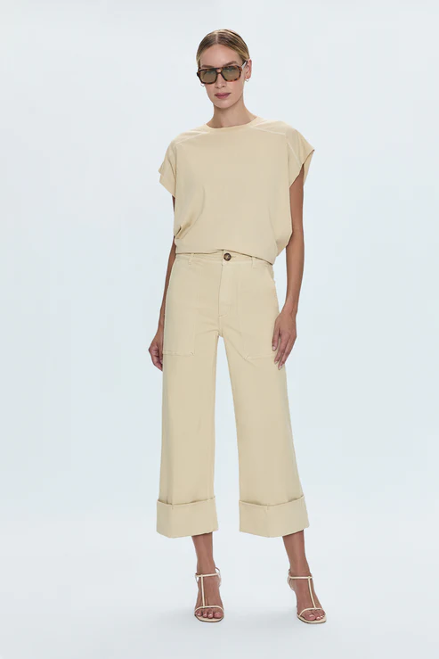 PISTOLA: MAYA CUFFED HEM WIDE LEG PANTS - CUSTARD YELLOW
