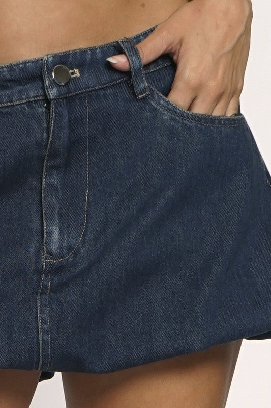 DENIM BUBBLE MINI SKIRT - DARK DENIM