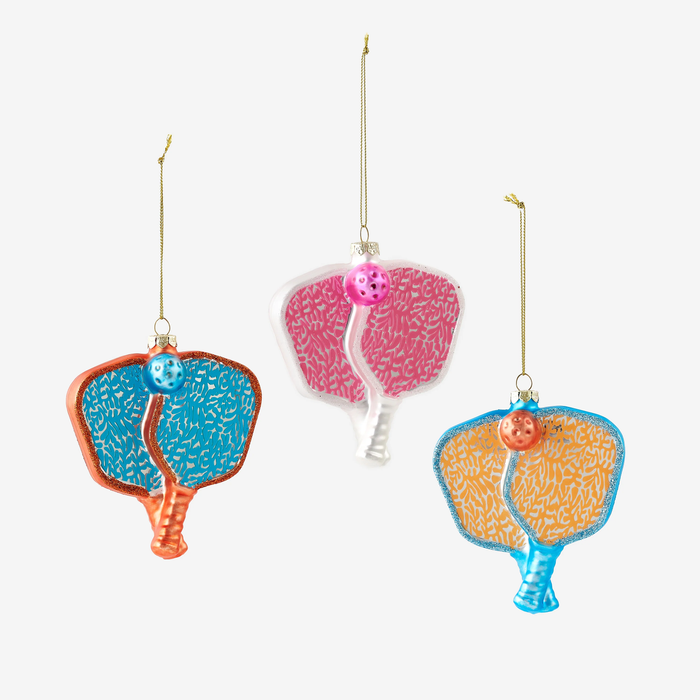 GLASS PICKLE BALL ORNAMENT - 4"