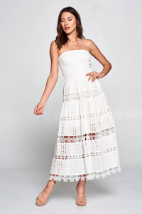 EYELET LACE TUBE DRESS - WHITE