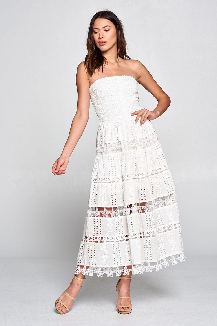 EYELET LACE TUBE DRESS - WHITE