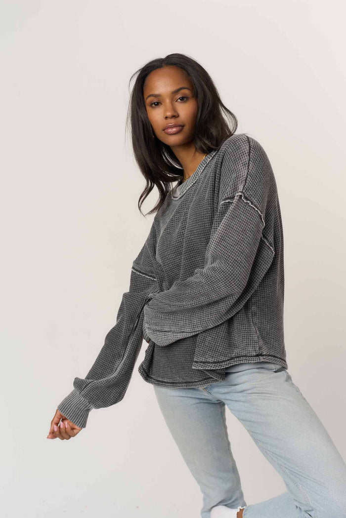 PROJECT SOCIAL T: RHIYA BURNOUT THERMAL LONGSLEEVE - BURNOUT BLACK