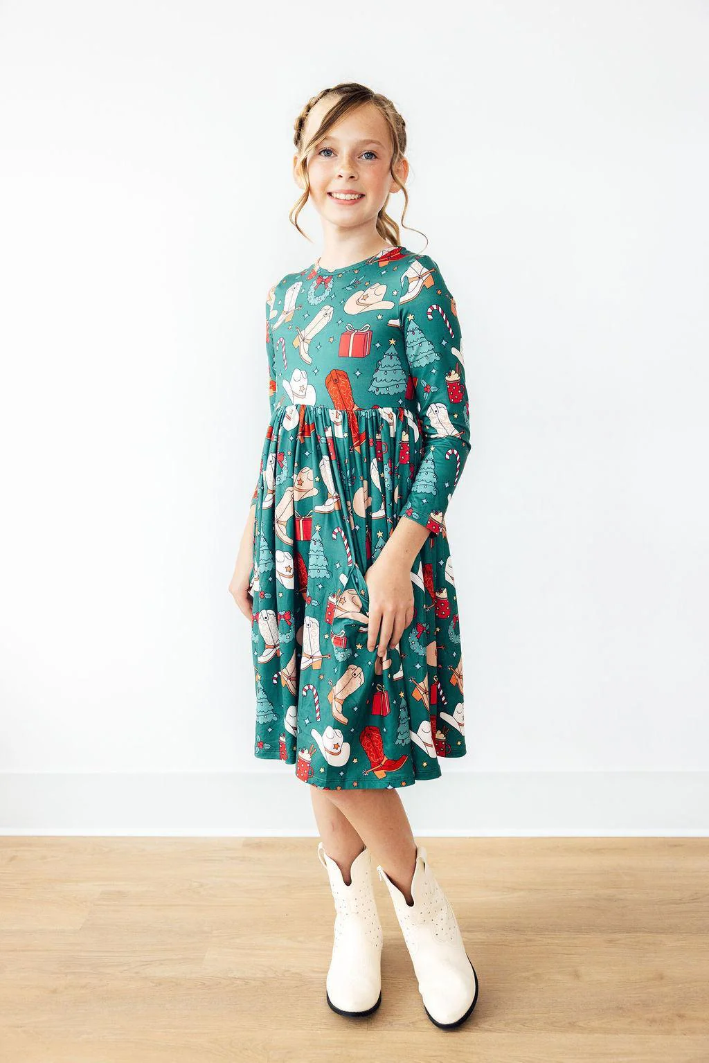 MILA & ROSE: WESTERN WONDERLAND LONG SLEEVE POCKET TWIRL DRESS