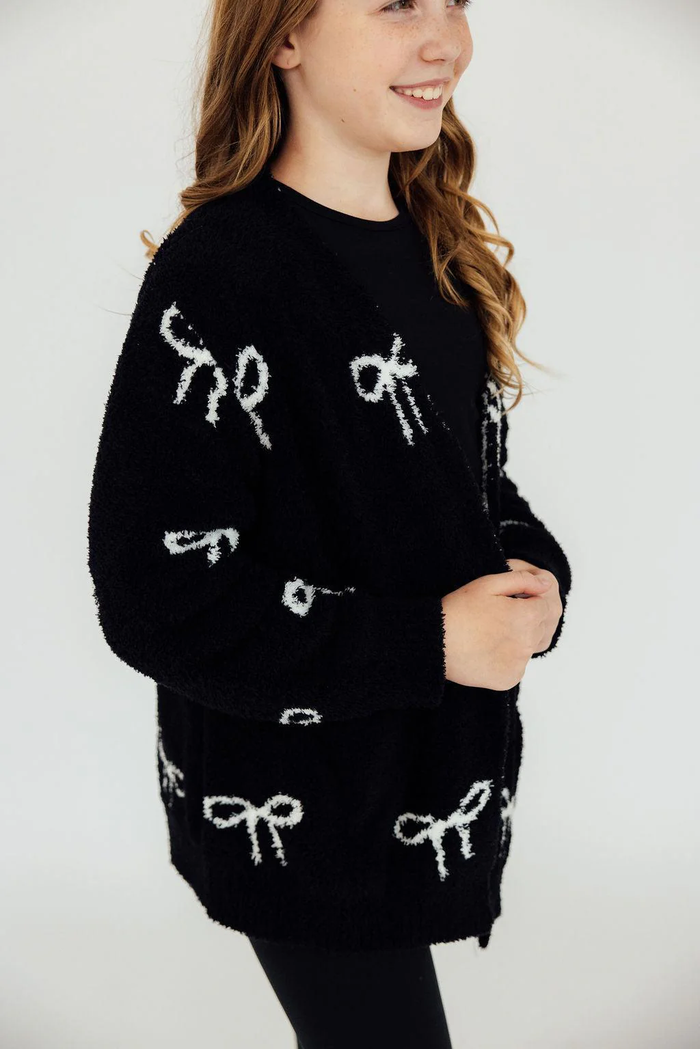 MILA & ROSE: BLACK/COCONUT BOW COZY CARDIGAN