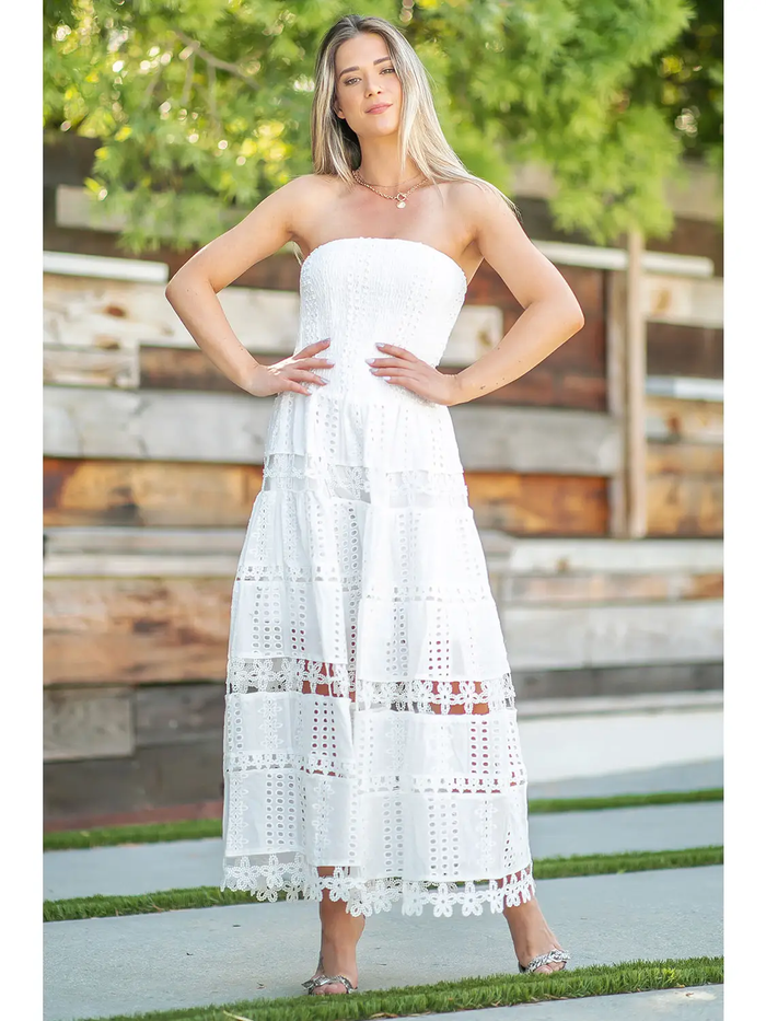 EYELET LACE TUBE DRESS - WHITE