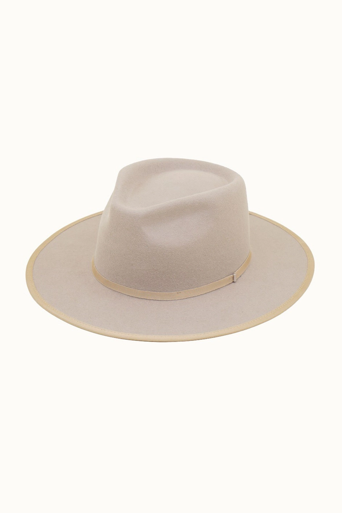 OLIVE & PIQUE: LOTUS - 100% WOOL FELT SATIN LINED STRUCTURED RANCHER HAT - BEIGE