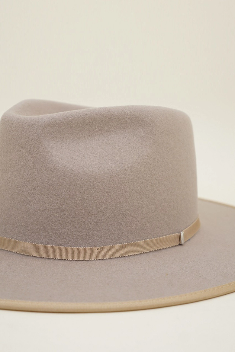 OLIVE & PIQUE: LOTUS - 100% WOOL FELT SATIN LINED STRUCTURED RANCHER HAT - BEIGE