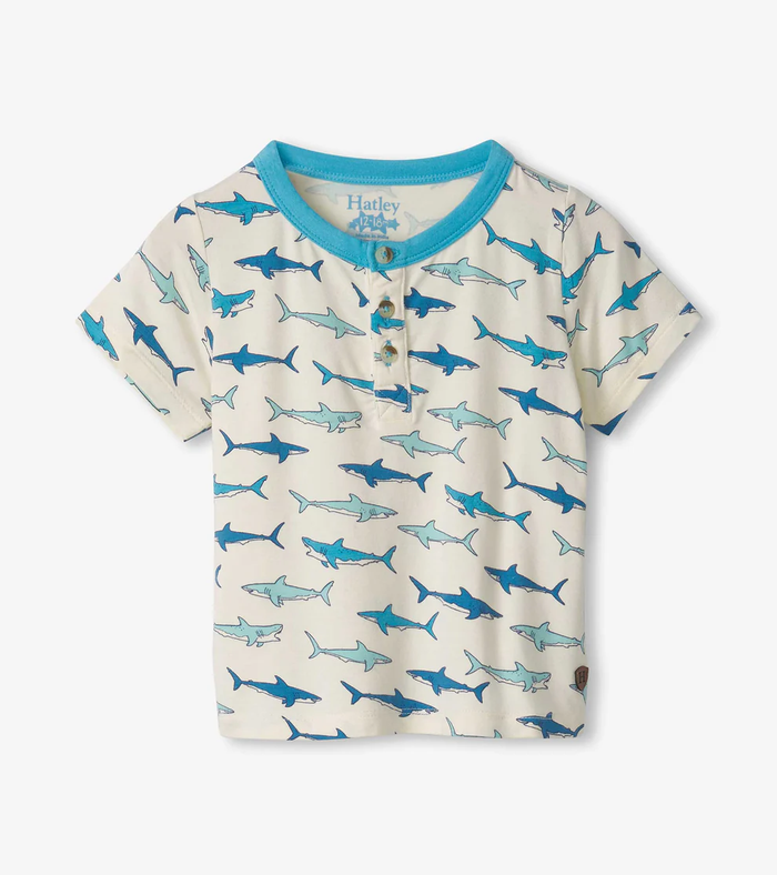 HATLEY: BOYS BAMBOO HENLEY - HUNGRY SHARKS